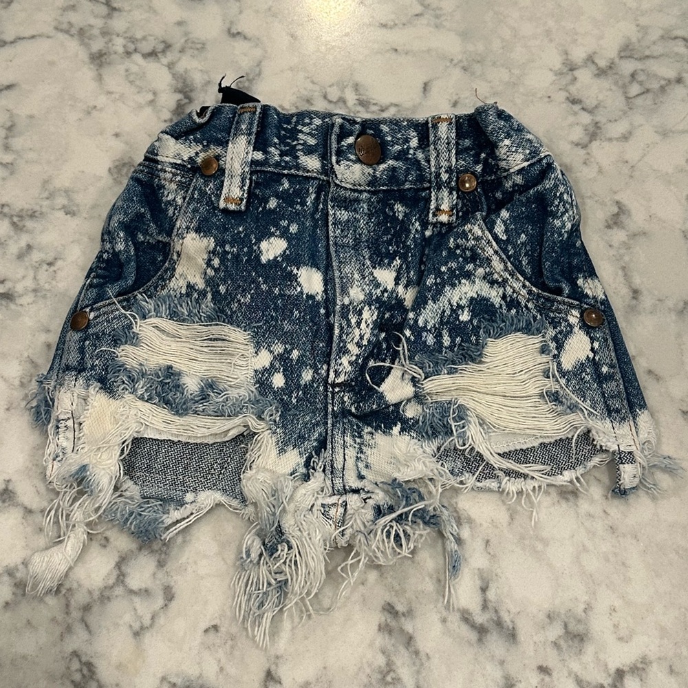 Wrangler Blue and White Distressed Denim Shorts